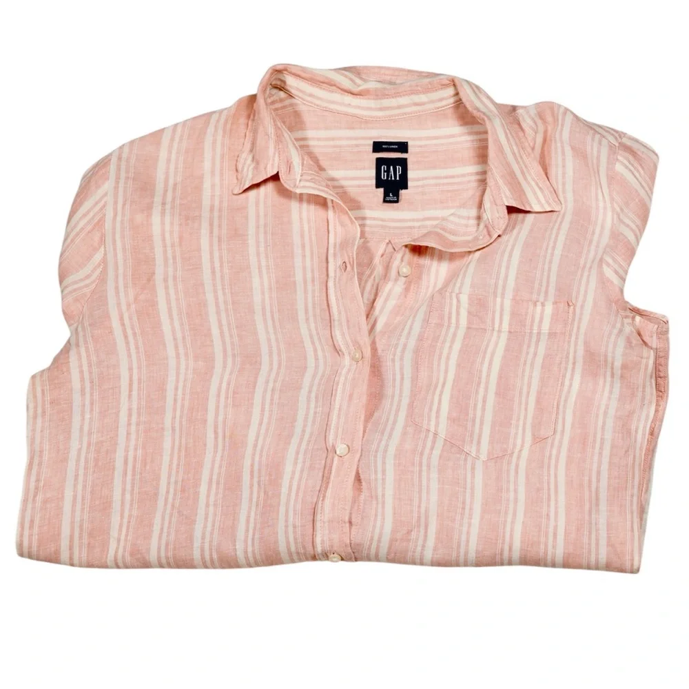 Gap Pink Stripe 100% Linen Boyfriend Shirt – Size L - Picture 7 of 13